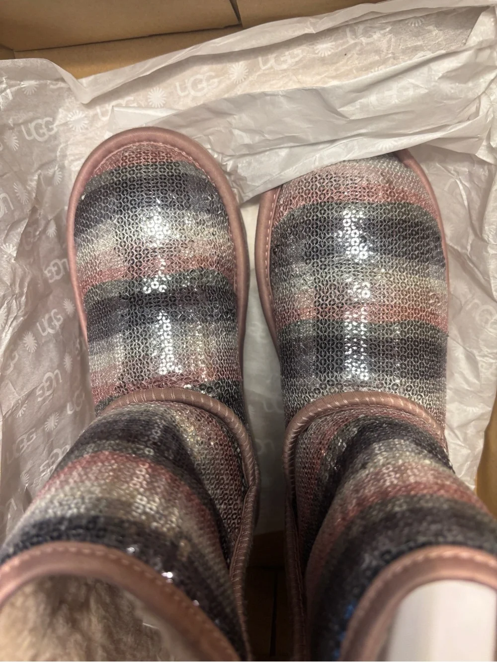 Size 3 UGG girl’s classic ll sequin rainbow Pink Sequin Mini Boot